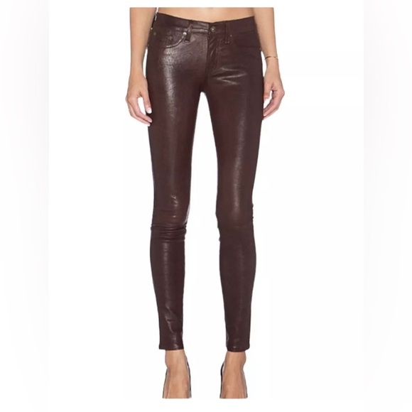 NWT $995 Rag‎ & Bone High Rise Ankle Skinny Leather Pants In Mahogany Size: 26 - Picture 1 of 9